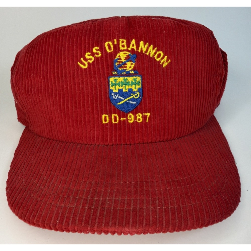 Vintage 1980s USS O'Bannon DD-987 Northstar Snapback Red Corduroy Cap Emroidered